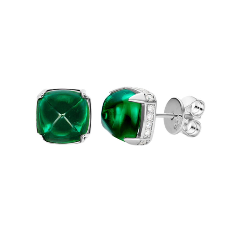 Emerald Cabochon Stud Earrings