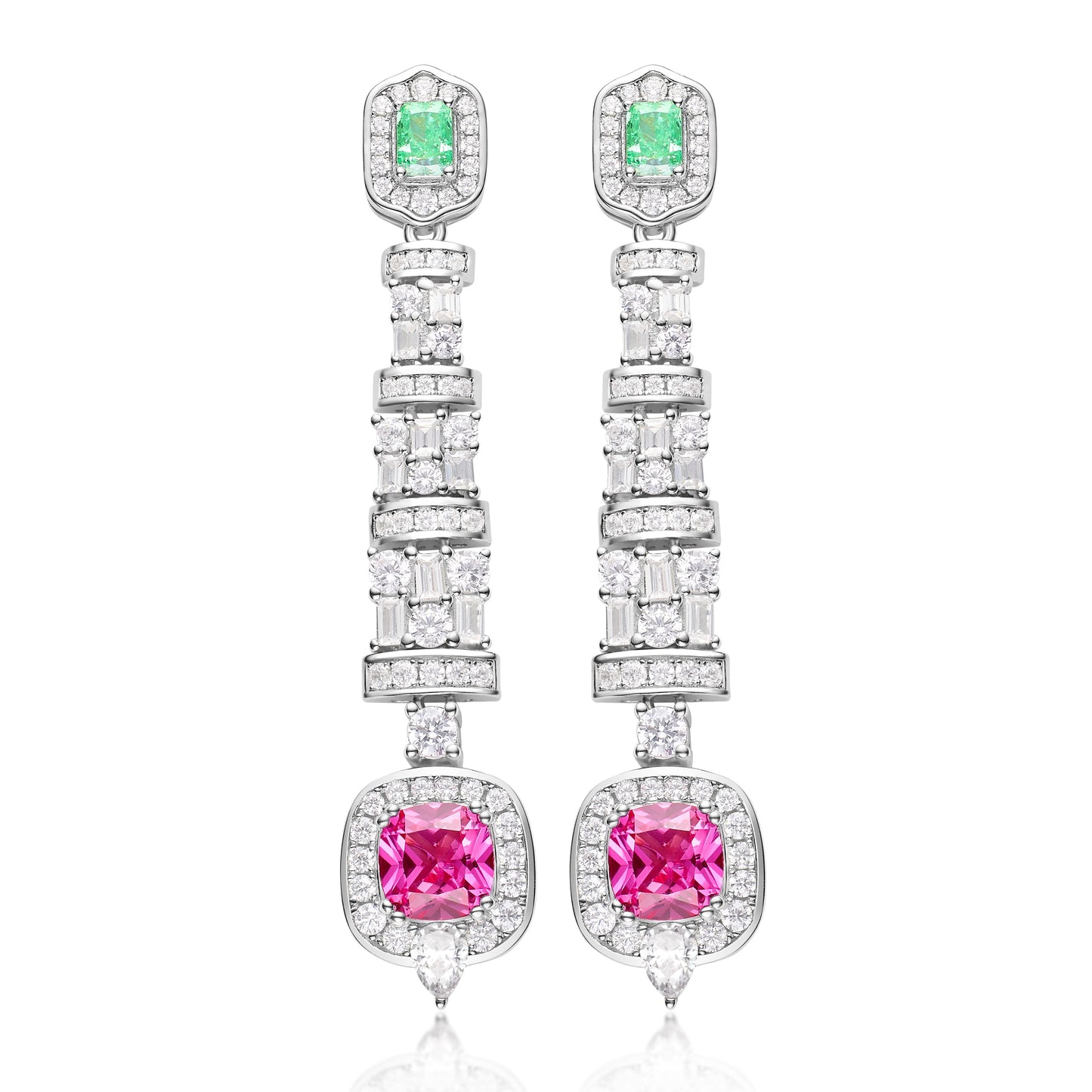 Radiant Pink Sapphire Princess Dangle Earrings