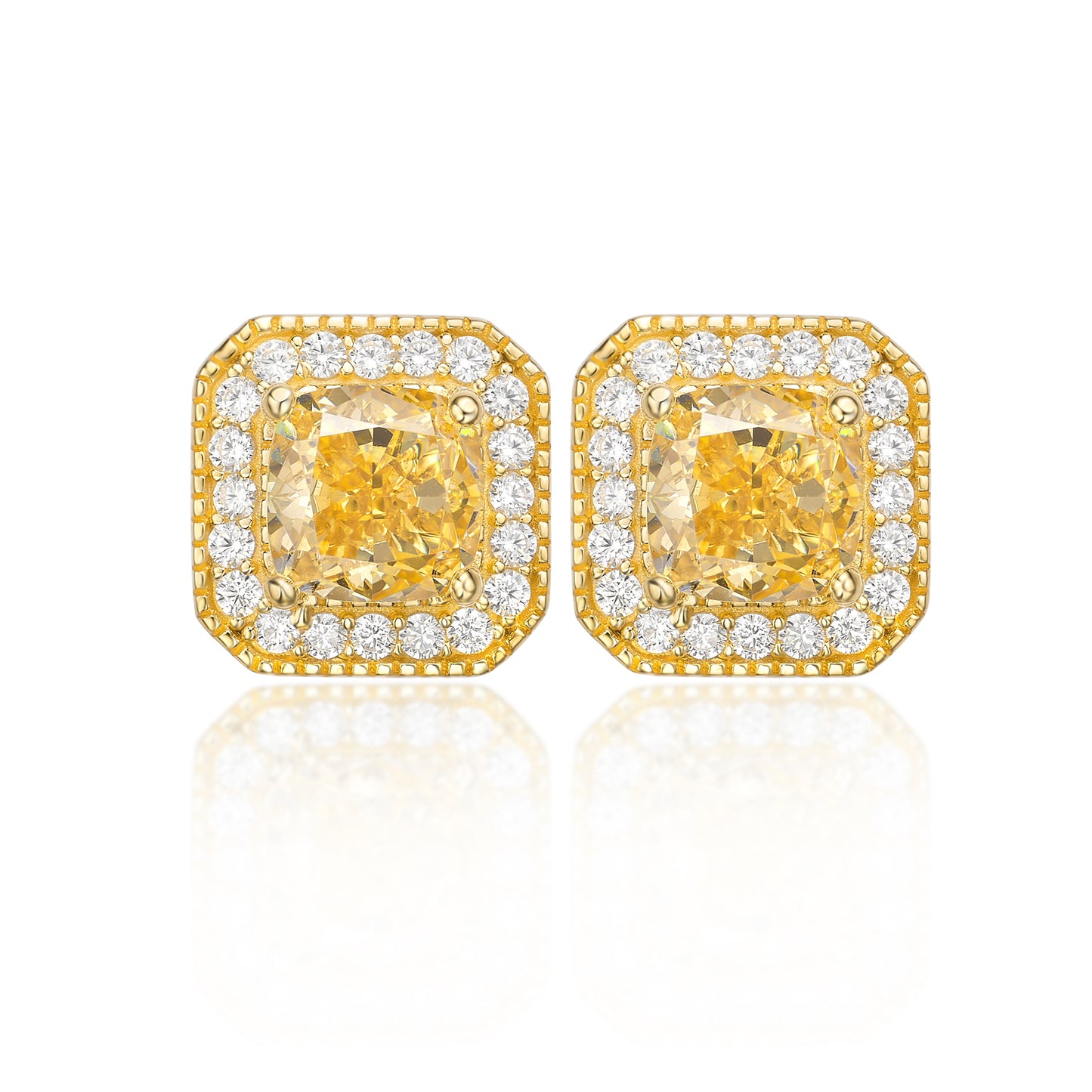 Radiant Cut Yellow Sapphire Stud Earrings