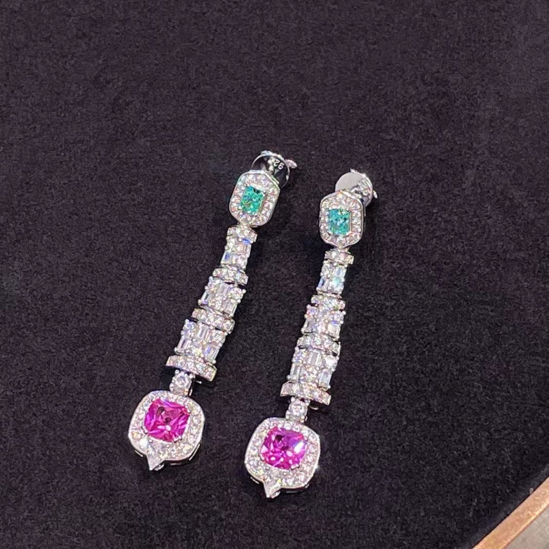 Radiant Pink Sapphire Princess Dangle Earrings