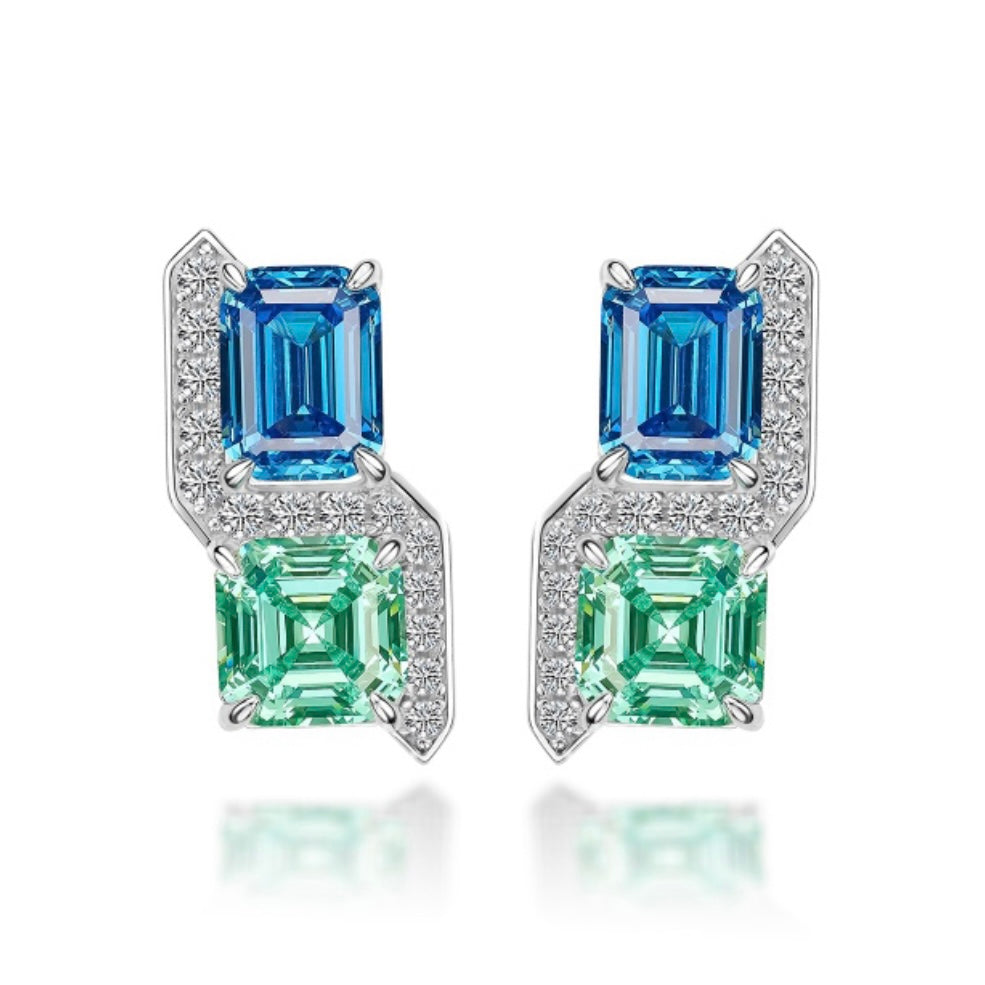 Aquamarine and Paraiba Twin Stud Earrings