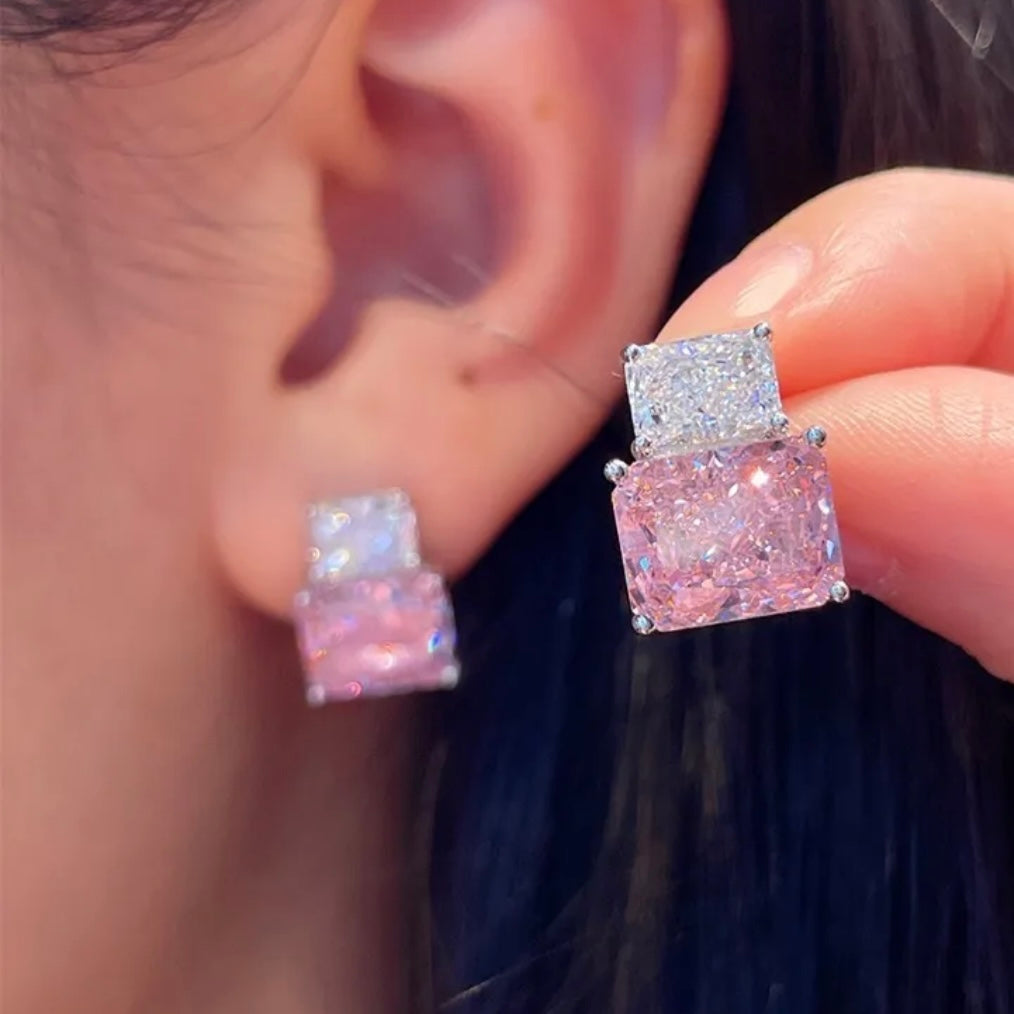 Radiant Pink Sapphire Ring and Earrings Set