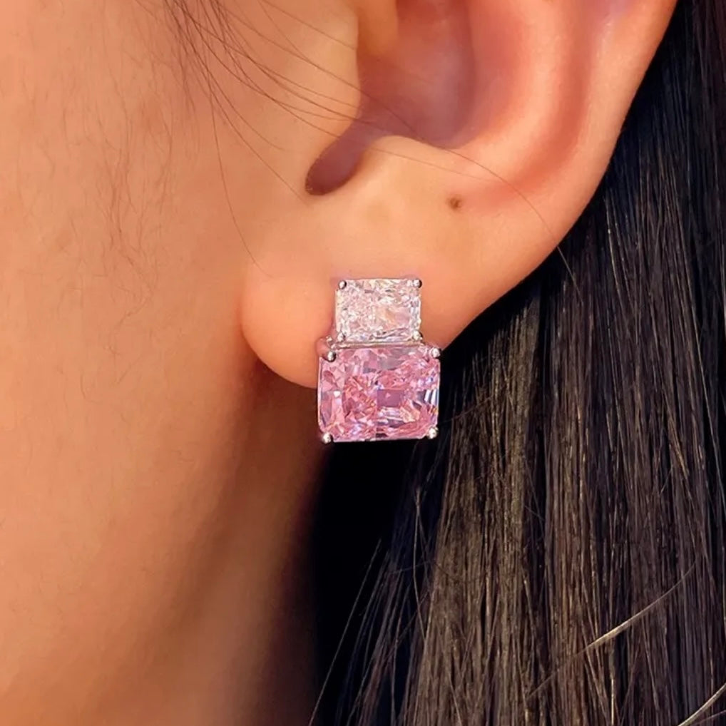 Radiant Pink Sapphire Ring and Earrings Set