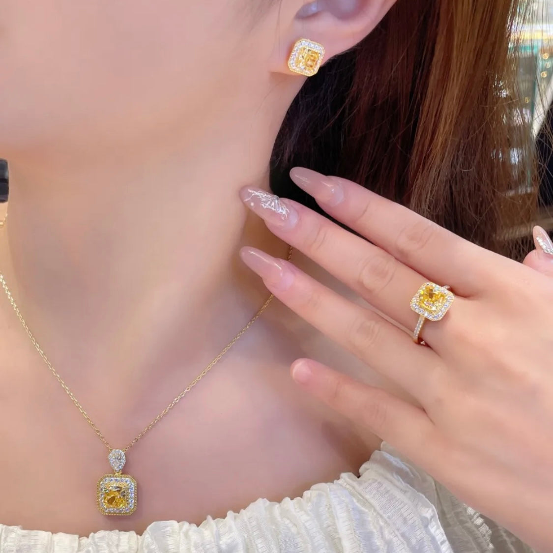 Radiant Cut Yellow Sapphire Set
