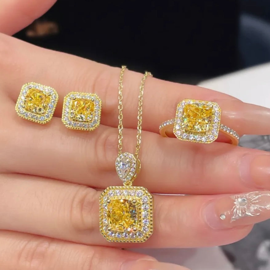 Radiant Cut Yellow Sapphire Set