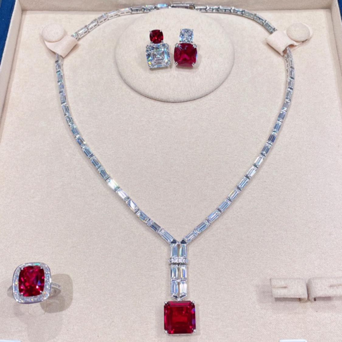 Imperial Ruby Jewelry Set (Ring, Necklace and Earrings)