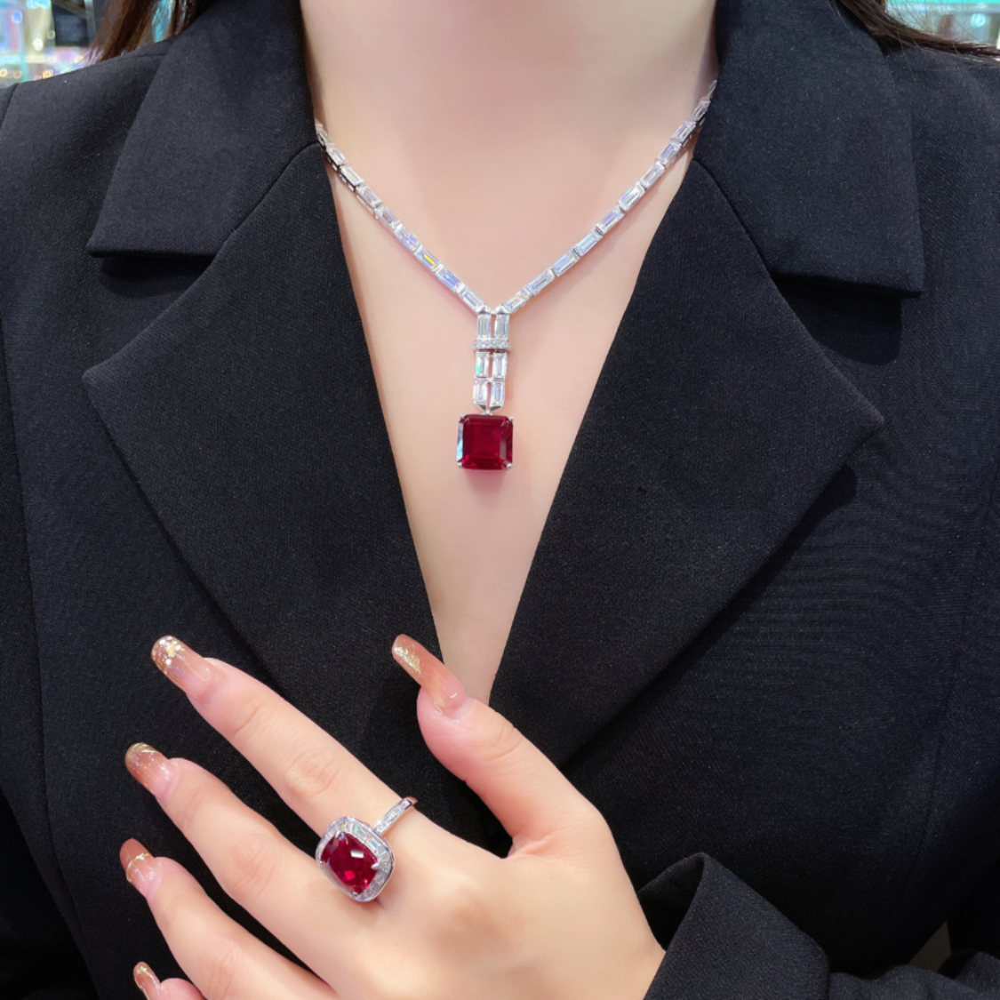Imperial Ruby Jewelry Set (Ring, Necklace and Earrings)