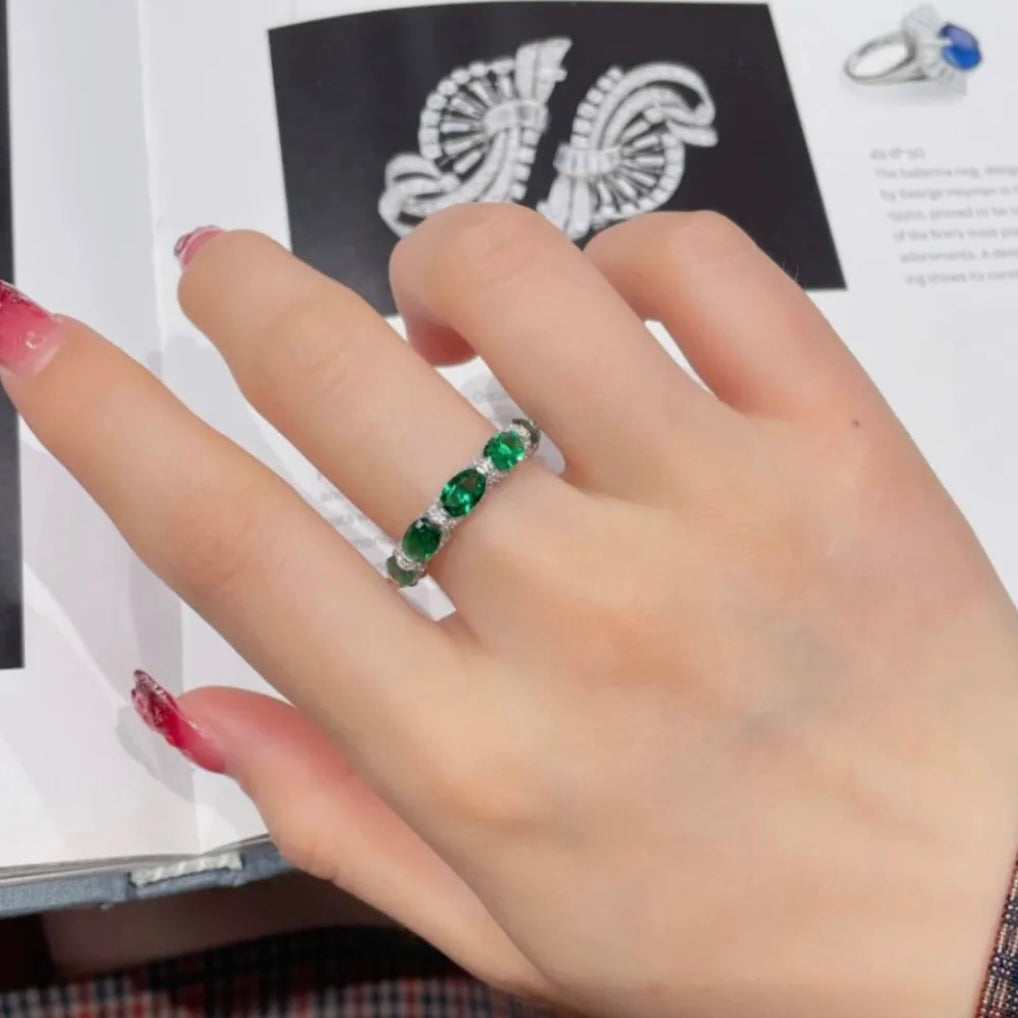 Emerald, Ruby or Aquamarine Eternity Band Ring
