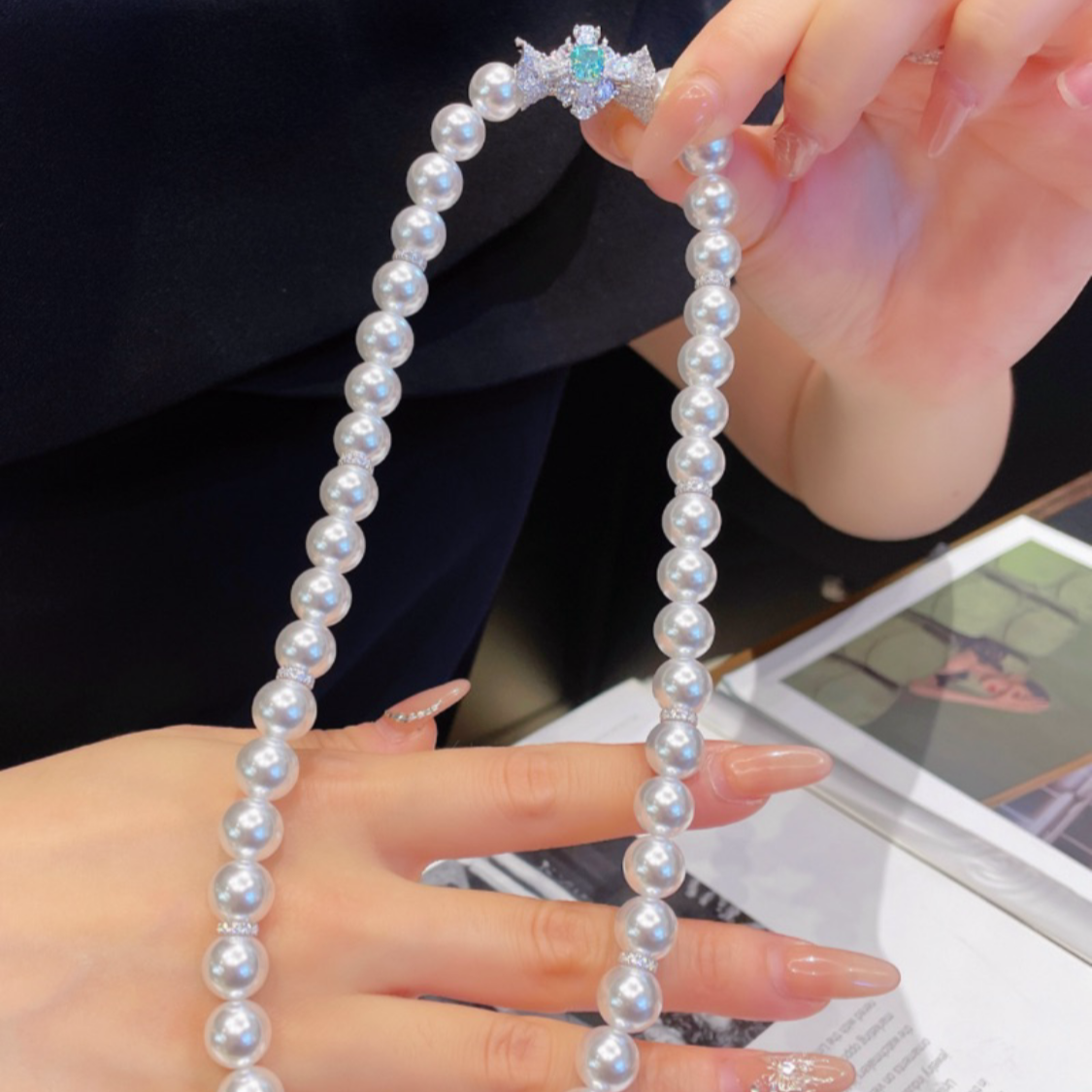 Pearl Necklace with Paraiba