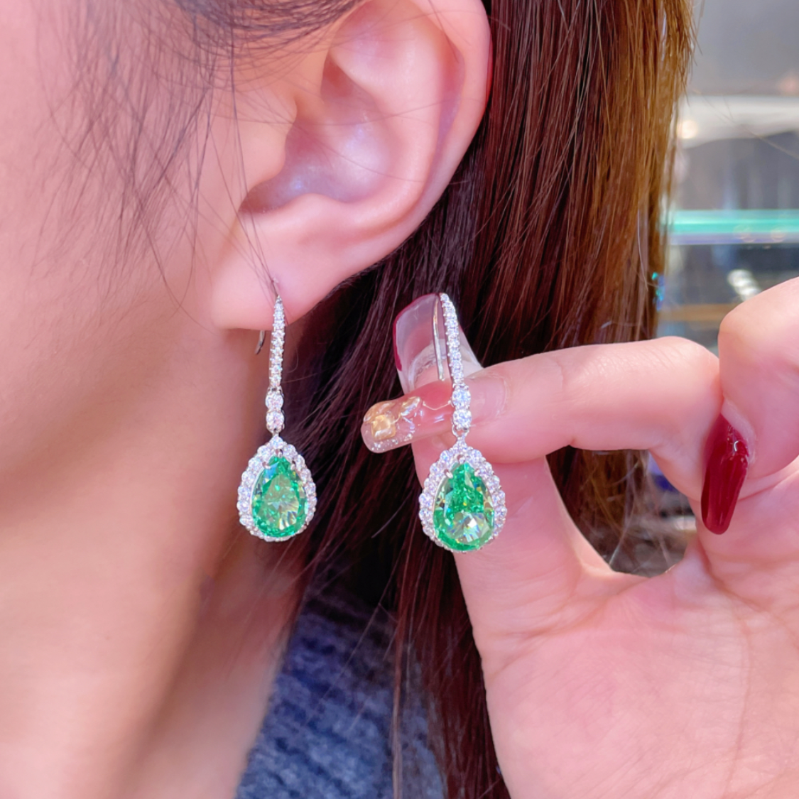 Mint Green Tourmaline Dangle Earrings