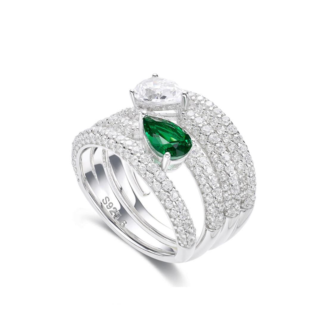 Emerald and Zircon Multi Layered Dress Ring