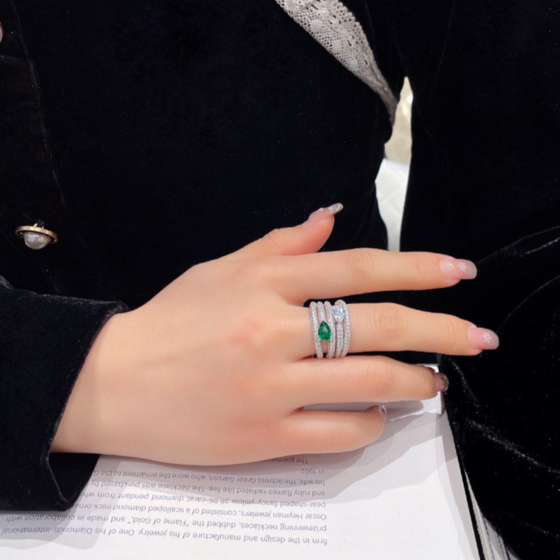 Emerald and Zircon Multi Layered Dress Ring