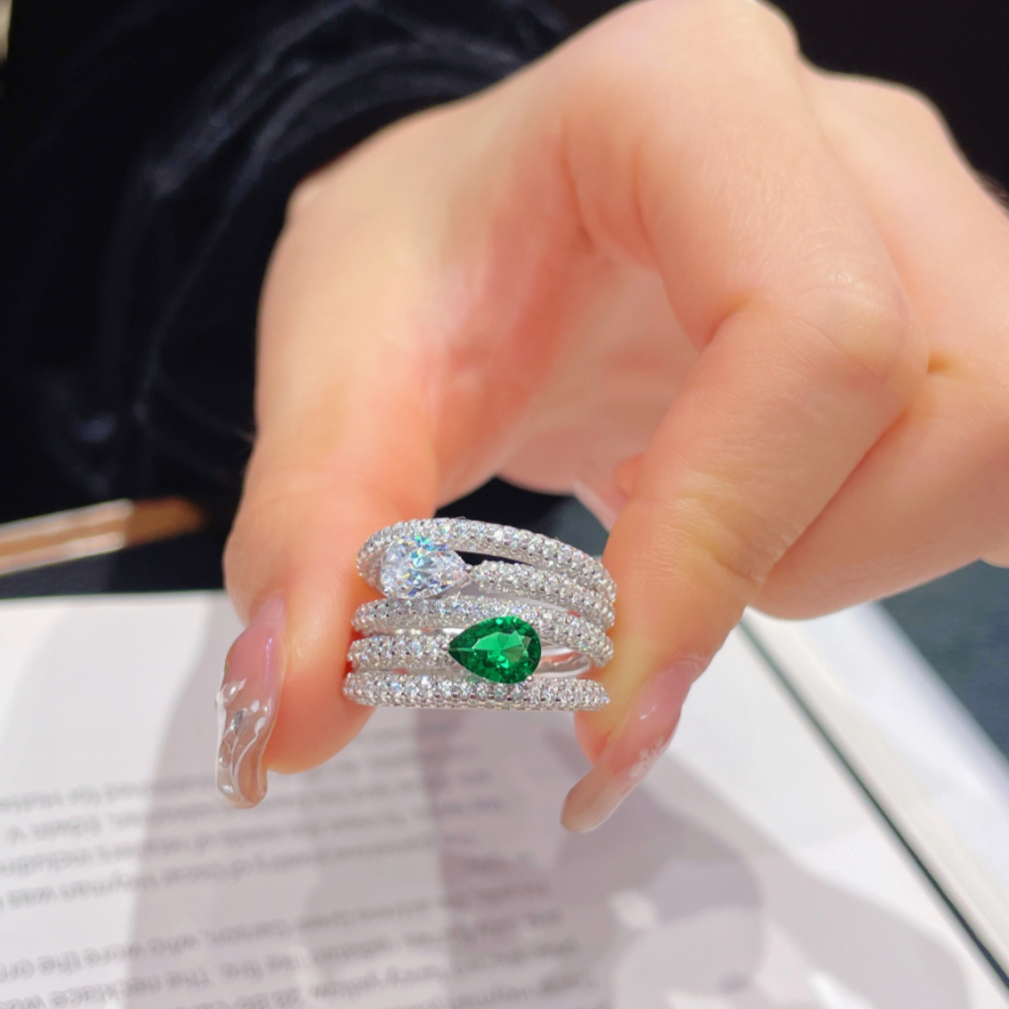 Emerald and Zircon Multi Layered Dress Ring