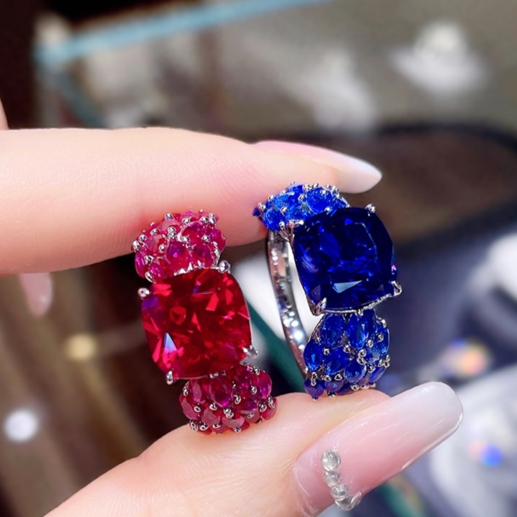 Solitaire Cushion Sapphire or Ruby Ring