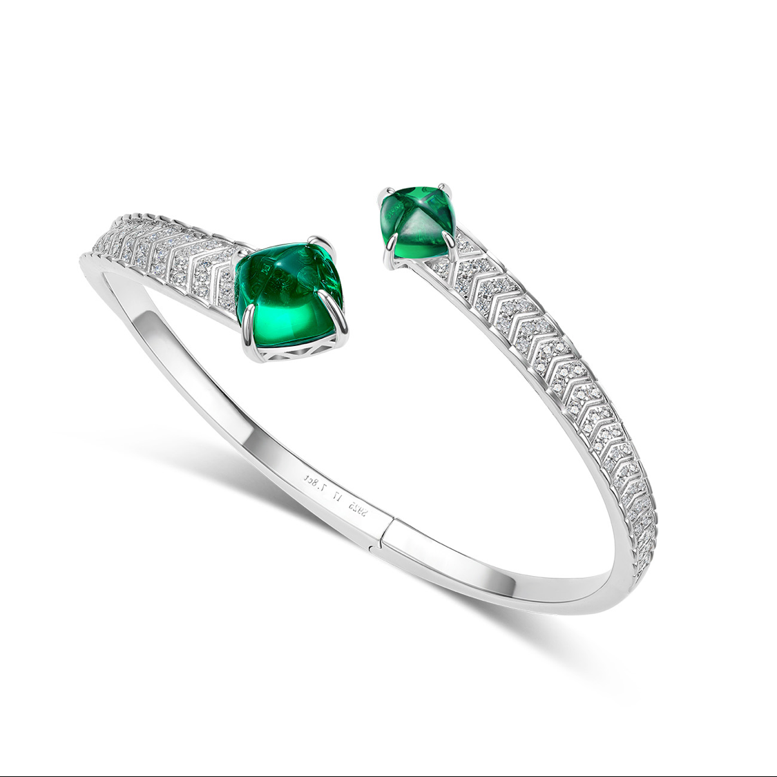 Emerald Cabochon & Pavé Zircon Cuff Bracelet