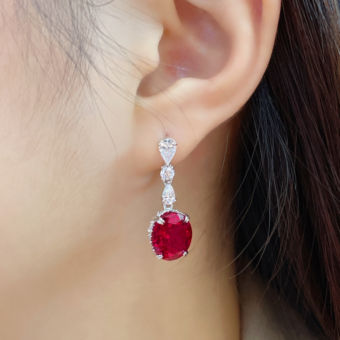 Eternity Oval Ruby Dangle Earrings