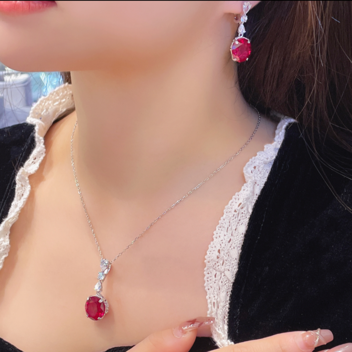 Eternity Oval Ruby Pendant Necklace