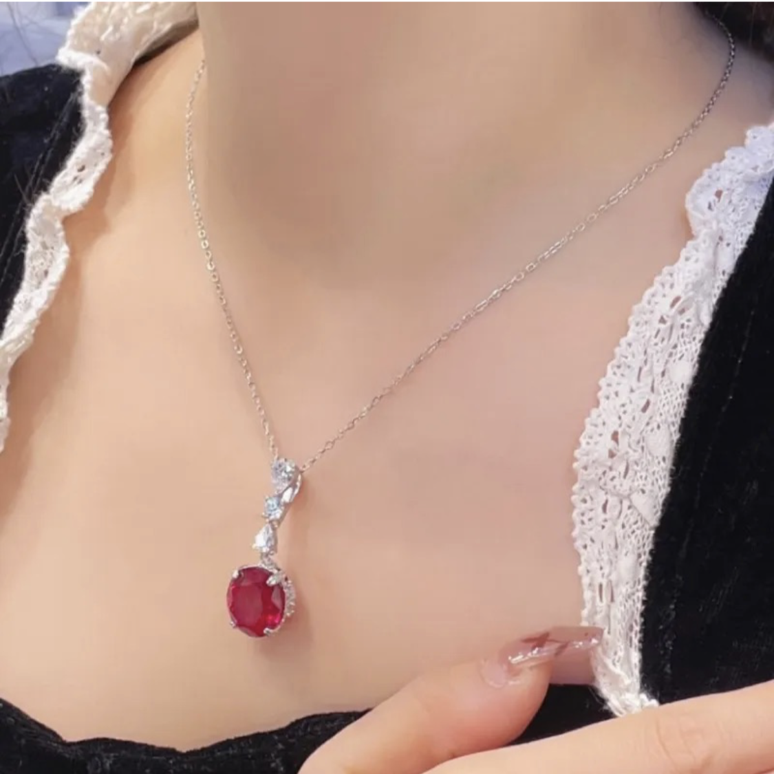 Eternity Oval Ruby Pendant Necklace