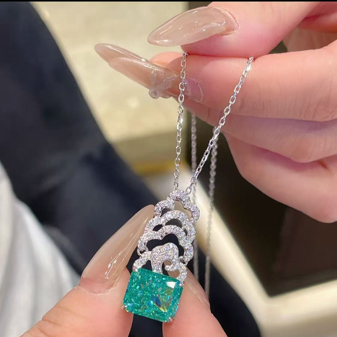 Neon Green Paraiba Pendant Necklace