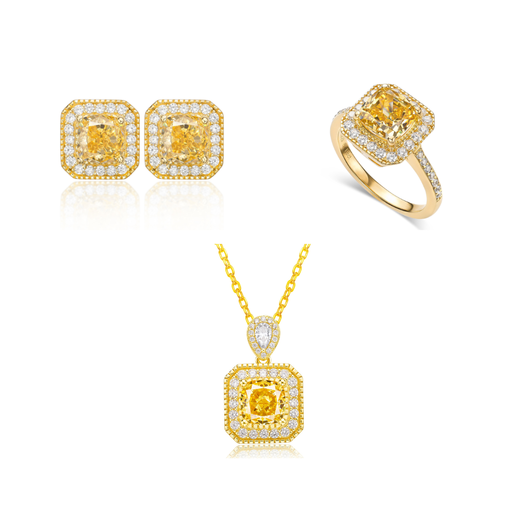 Radiant Cut Yellow Sapphire Set