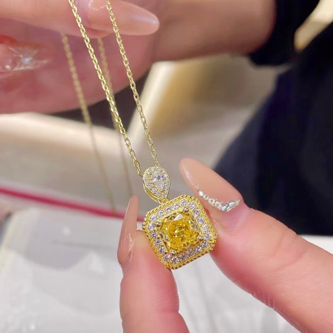 Radiant Cut Yellow Diamond Pendant Necklace