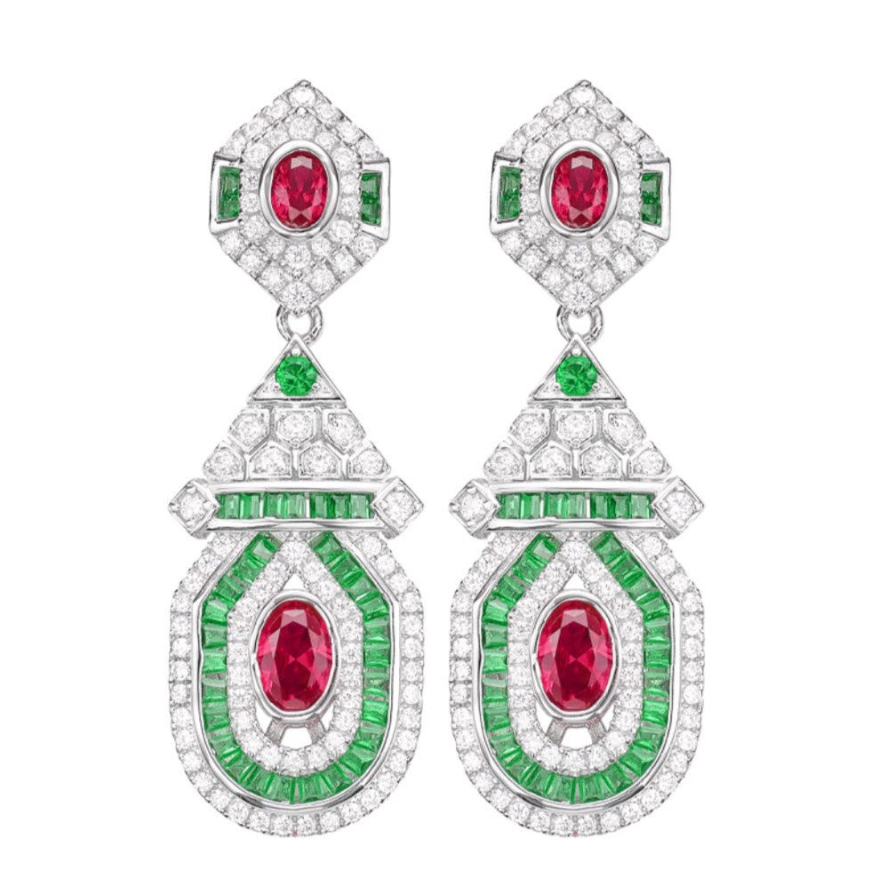 Ruby Art Deco Dangle Earrings