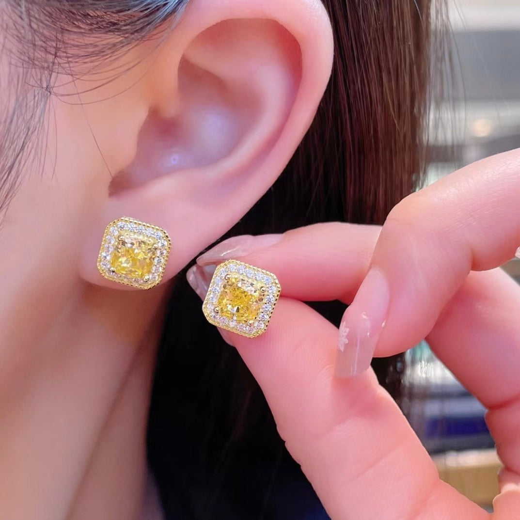 Radiant Cut Yellow Diamond Stud Earrings