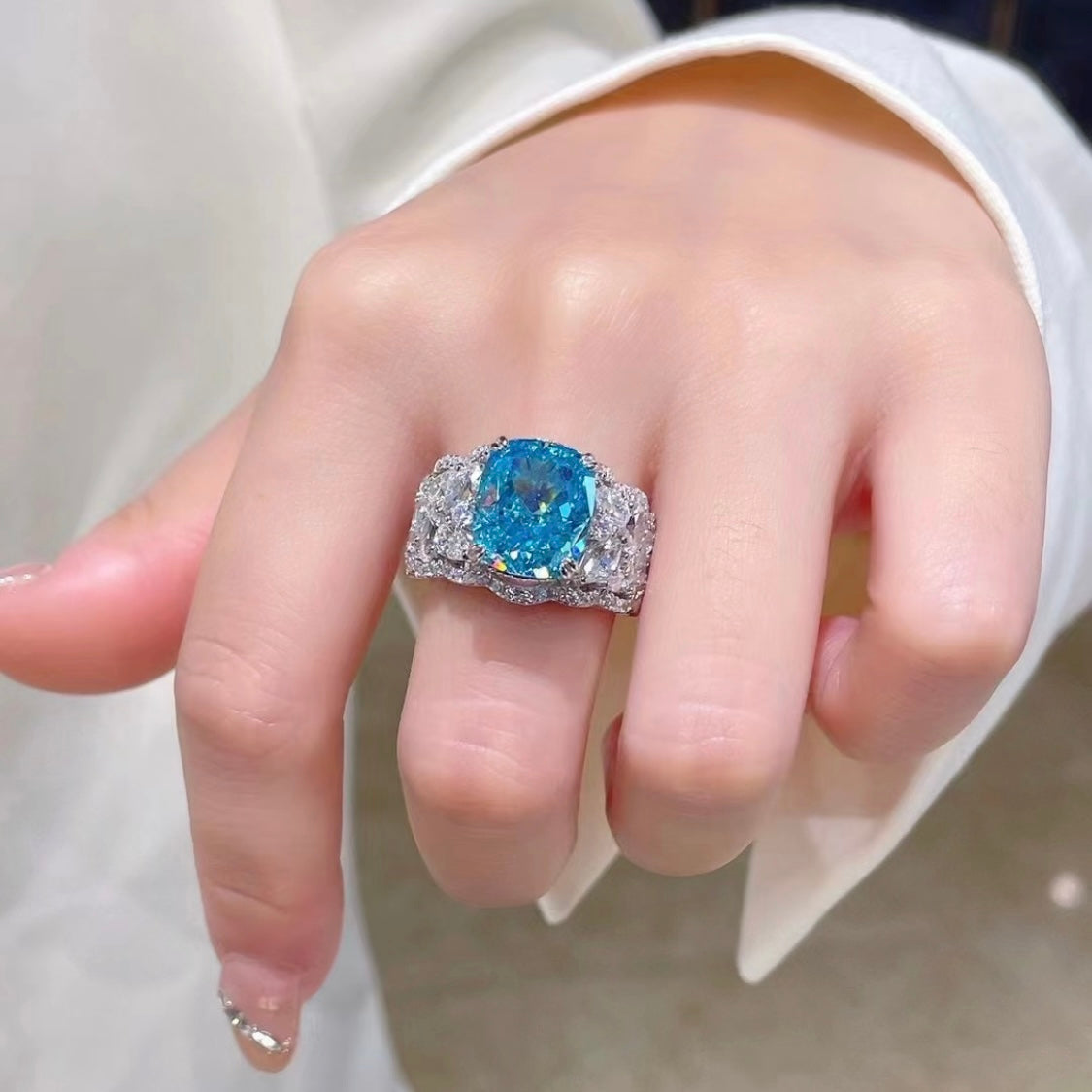 Aquamarine Diamond Cocktail Ring