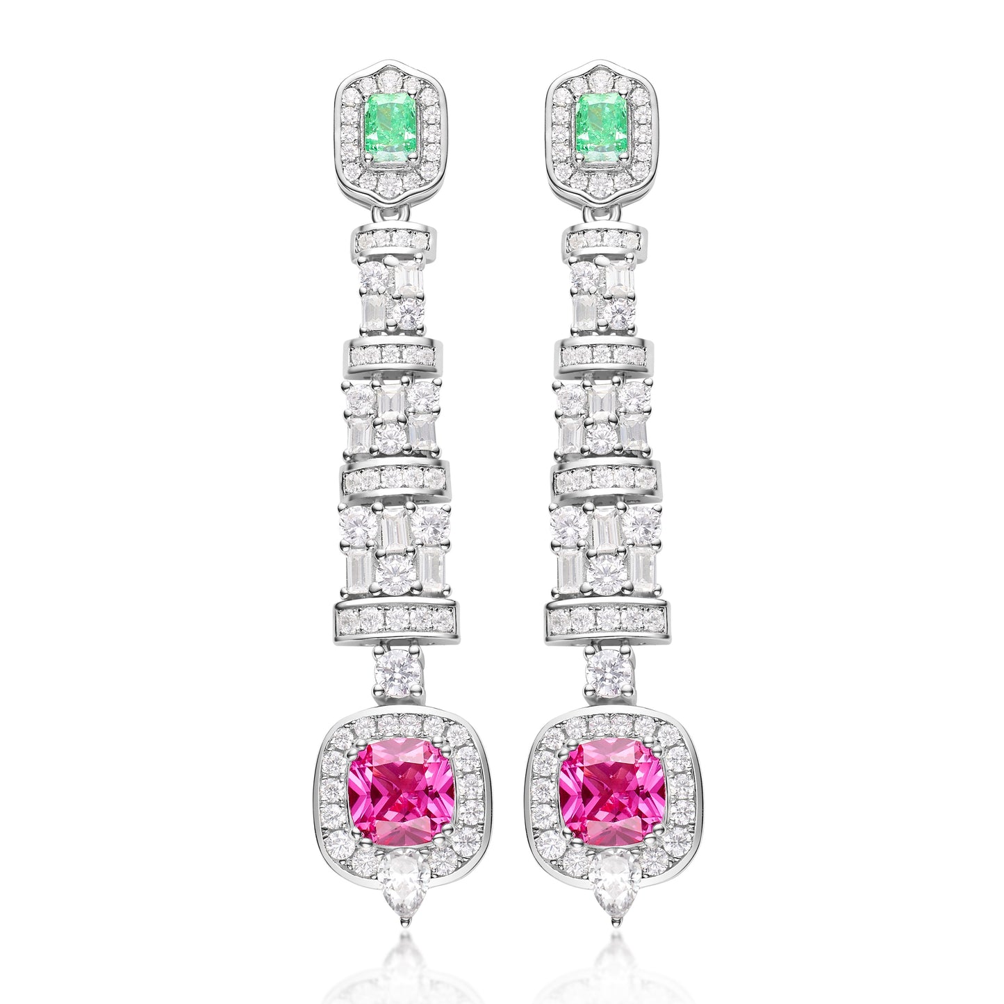 Pink Diamond Princess Dangle Earrings