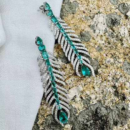 Paraiba Feather Dangle Earrings