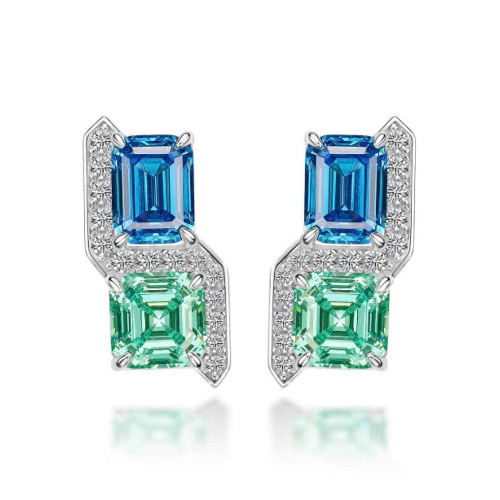 Aquamarine and Paraiba Twin Stud Earrings