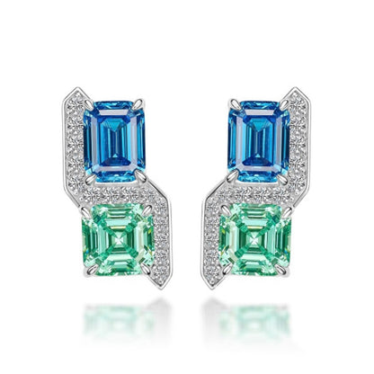 Aquamarine and Paraiba Twin Stud Earrings