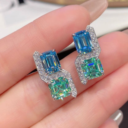 Aquamarine and Paraiba Twin Stud Earrings