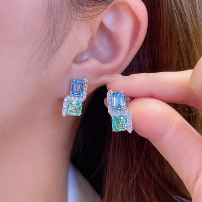 Aquamarine and Paraiba Twin Stud Earrings