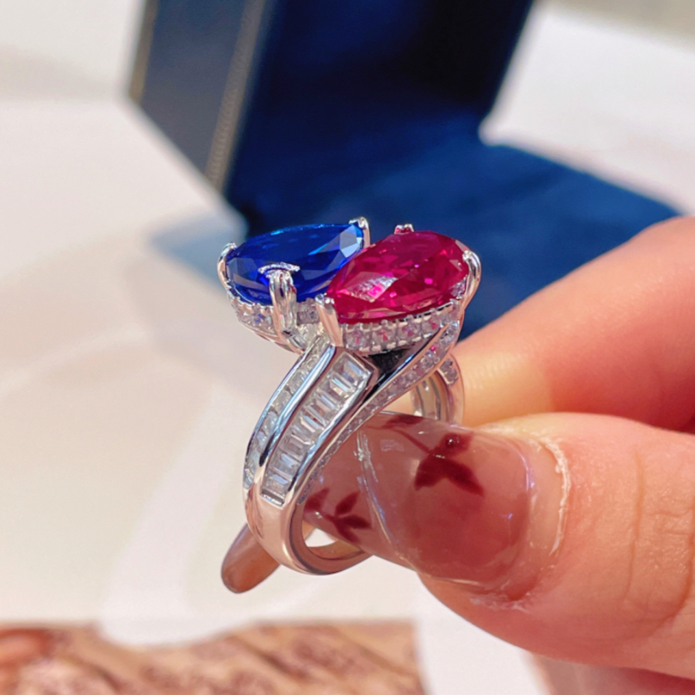 Sapphire & Ruby Twin Ring