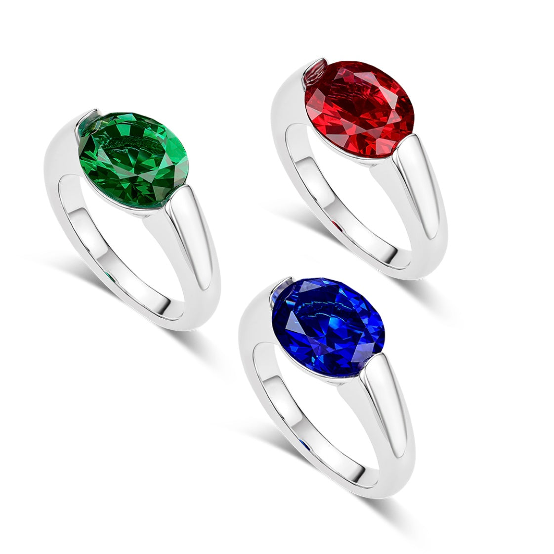 Solitaire Ring Oval Cut Ruby, Emerald or Sapphire setting.