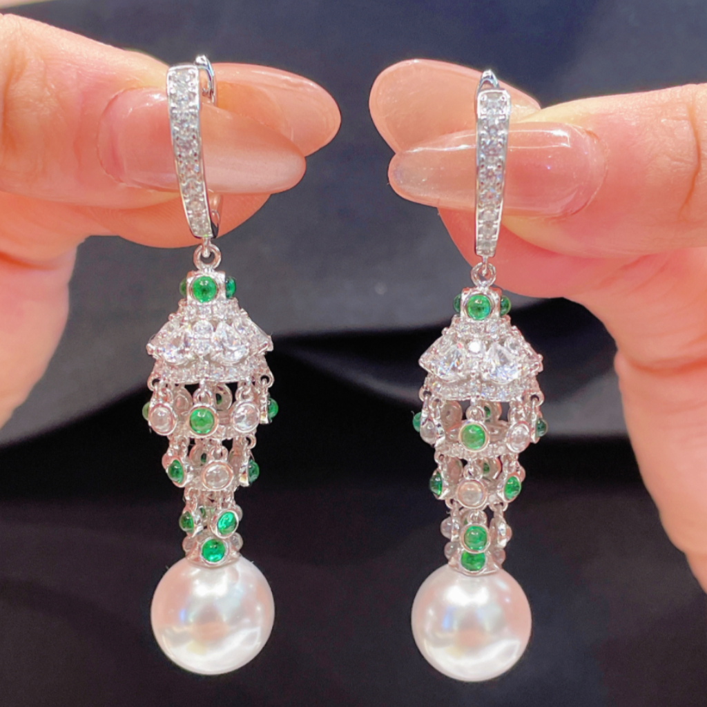 White Pearl Chandelier Earrings