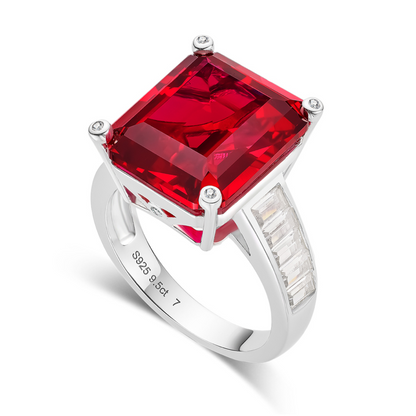 Oversized Emerald Cut Red Ruby Solitaire Ring