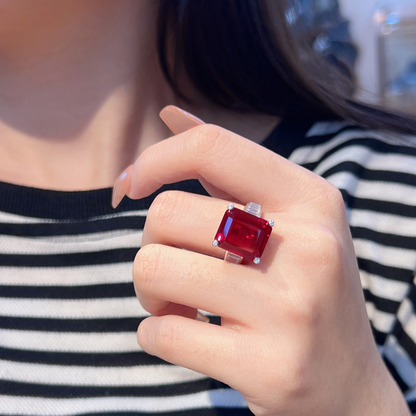 Oversized Emerald Cut Red Ruby Solitaire Ring