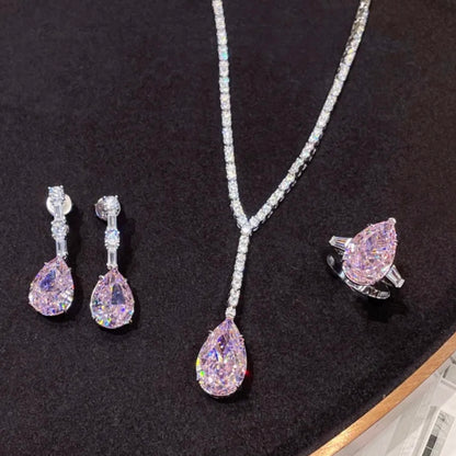 Pear Cut Pink Diamond Necklace, Ring and Earrings Set