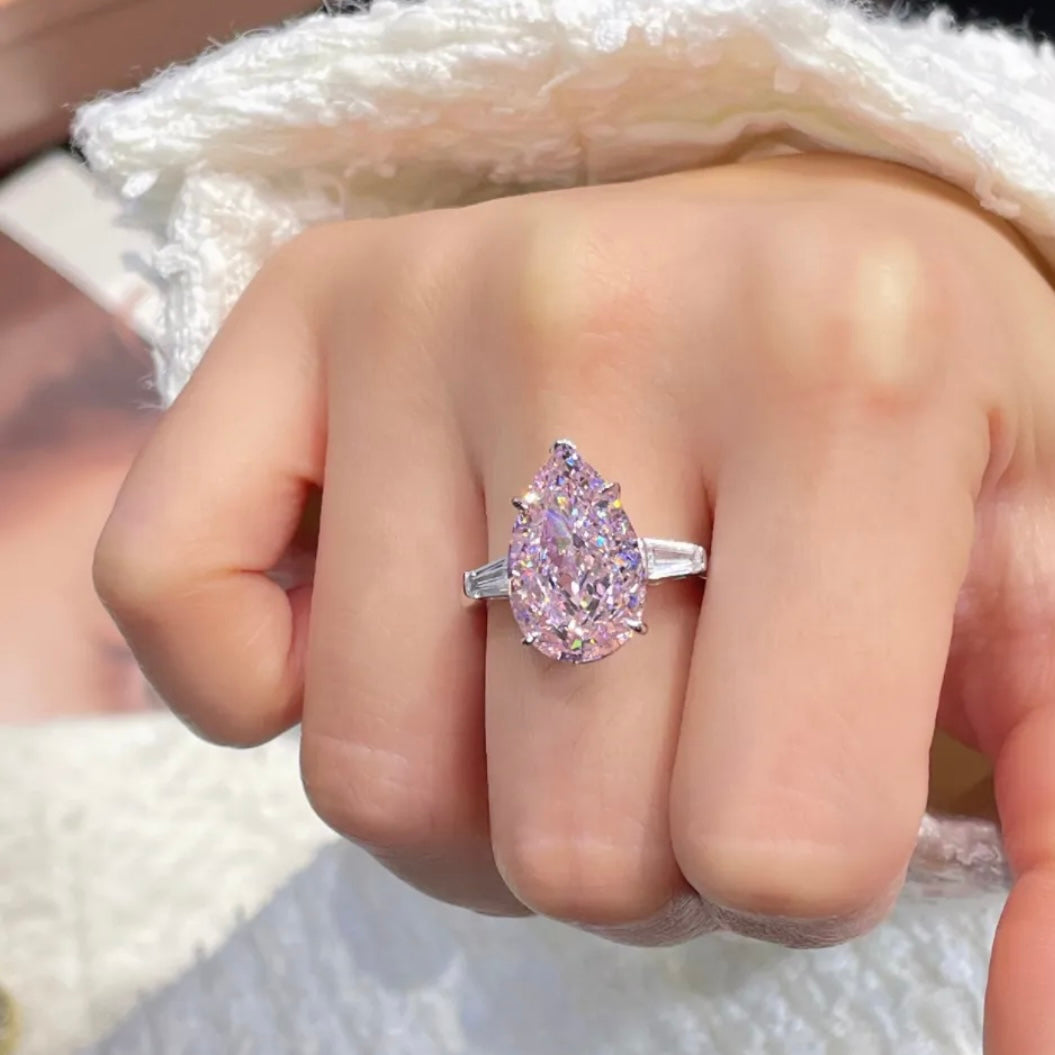 Pear Cut Pink Diamond Necklace, Ring and Earrings Set