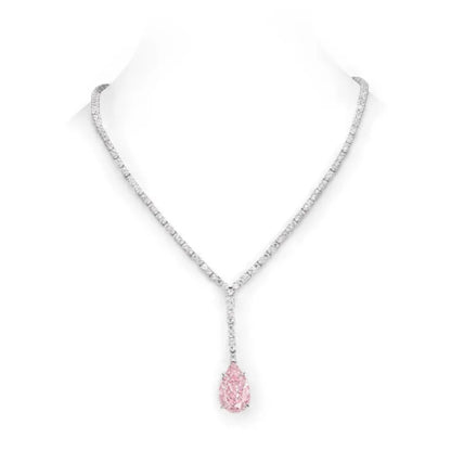 Pear Cut Pink Diamond Necklace, Ring and Earrings Set