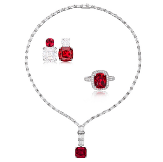 Imperial Ruby and Diamond Jewelry Set (Ring, Necklace and Earrings)