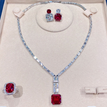 Imperial Ruby and Diamond Jewelry Set (Ring, Necklace and Earrings)