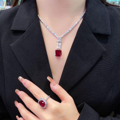 Imperial Ruby and Diamond Jewelry Set (Ring, Necklace and Earrings)