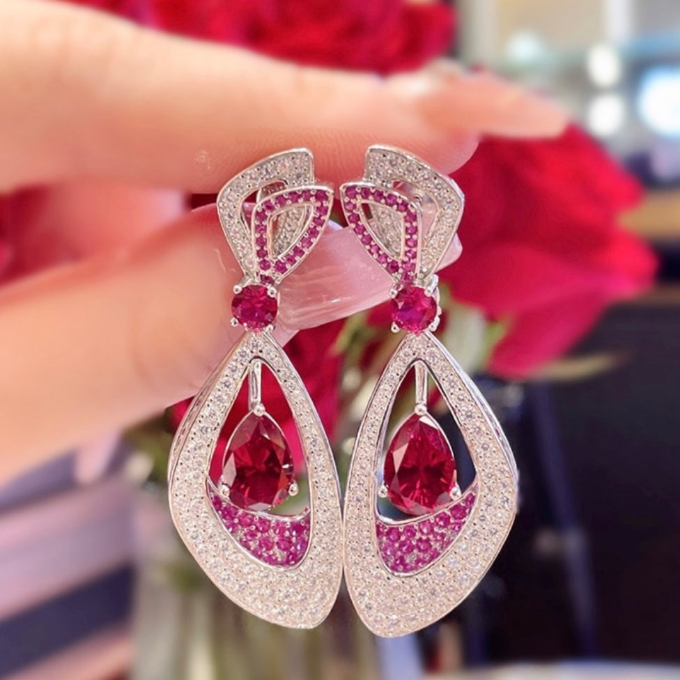 Teardrop Ruby or Sapphire Diamonds Earrings