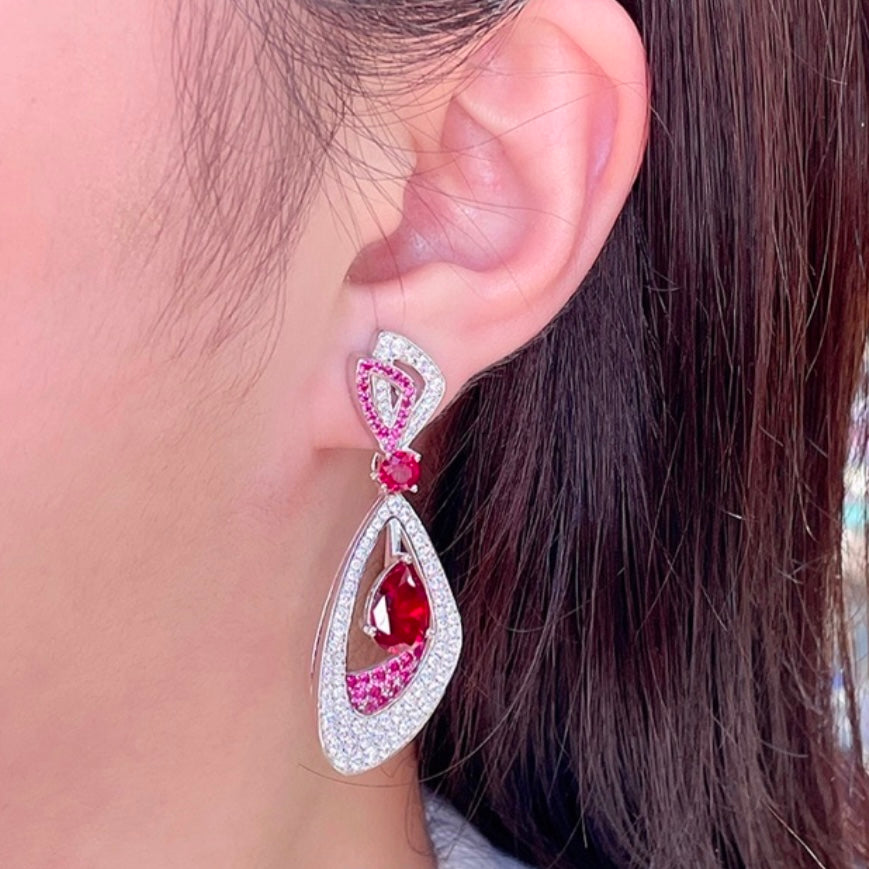 Teardrop Ruby or Sapphire Diamonds Earrings