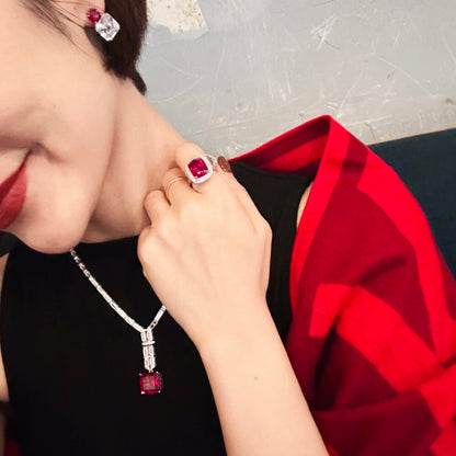 Imperial Ruby and Diamond Jewelry Set (Ring, Necklace and Earrings)