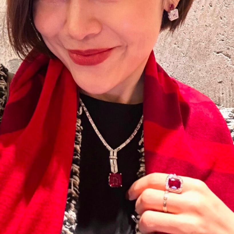 Imperial Ruby and Diamond Jewelry Set (Ring, Necklace and Earrings)