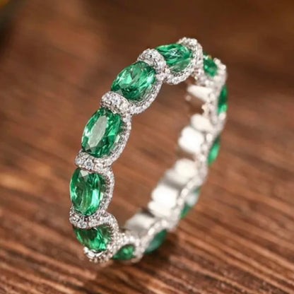 Emerald, Ruby or Aquamarine and Diamond Eternity Band Ring